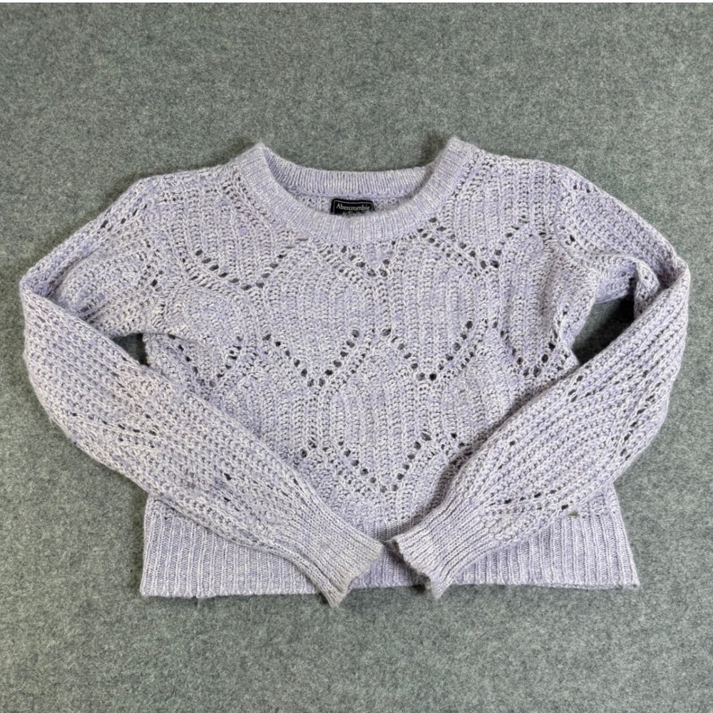 Abercrombie & Fitch Lavender Alpaca Wool Blend Pointelle Knit Cropped Sweater S